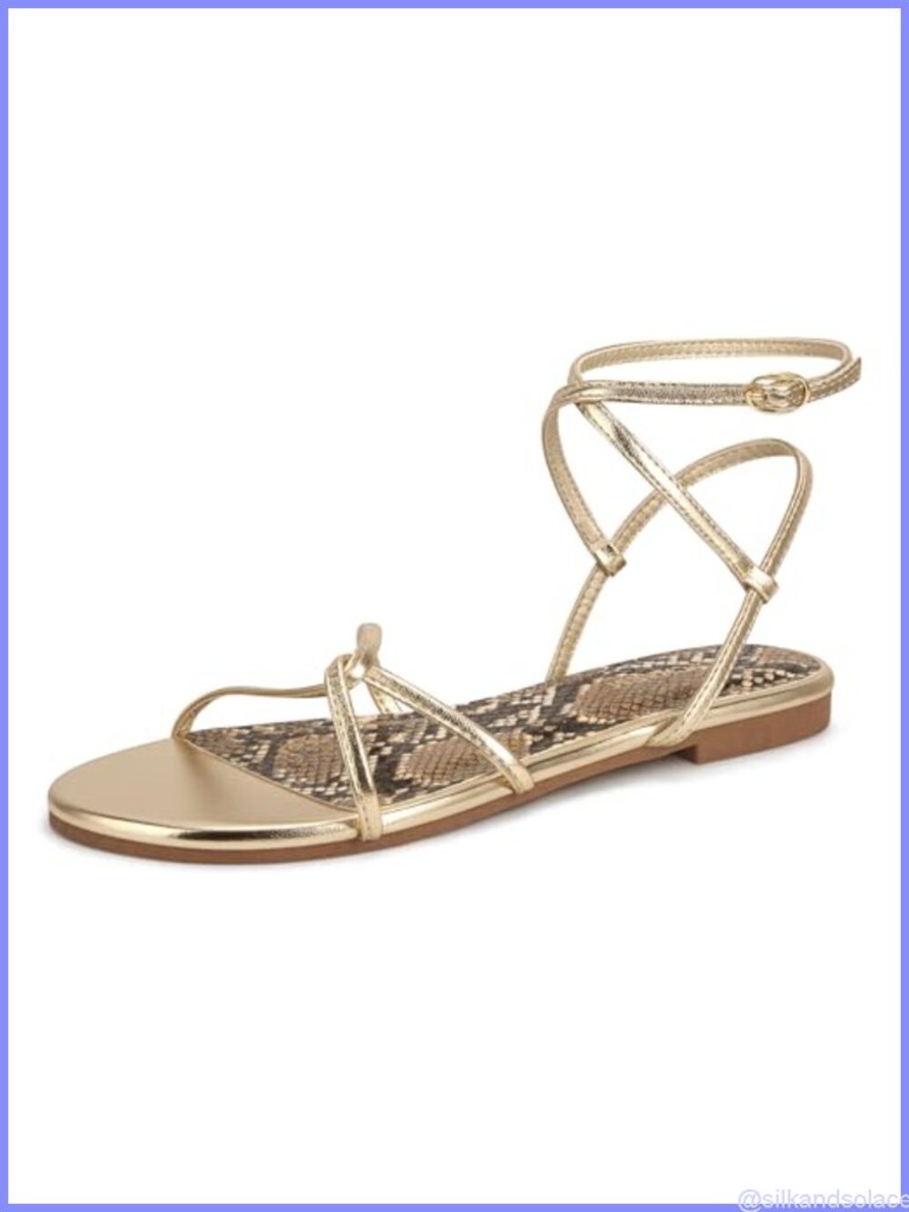 Snake Embossed Lace Up Flat Sandals Ankle Strap Round Toe PU